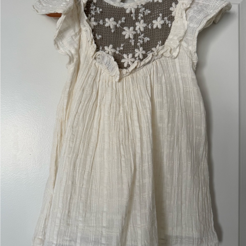 ZARA Girls Cream Embroidered Dress Flutter Sleeve Boho Cottagecore